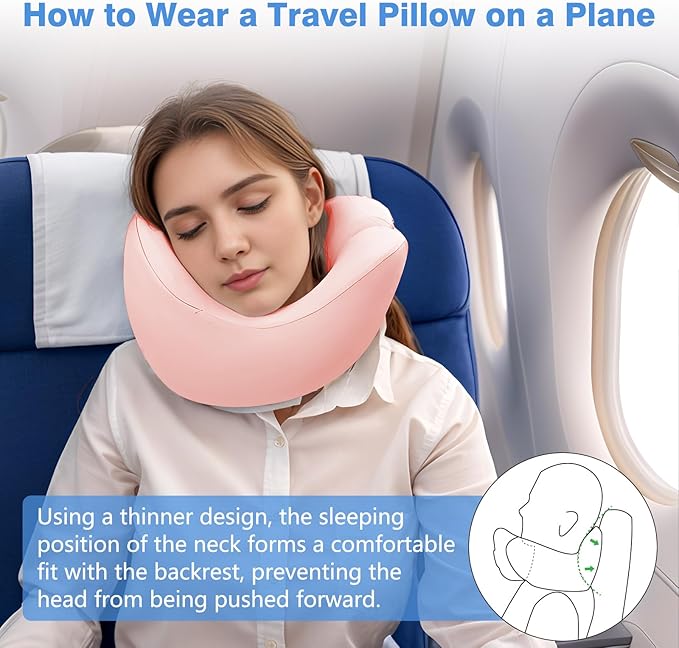 Neck Pillow Airplane, 2025 Upgraded Memory Foam Travel Pillow for International Flights, Adjustable Clasp, Storage Bag, Advanced Neck Support for Road Trips, Home, Office, and Gaming