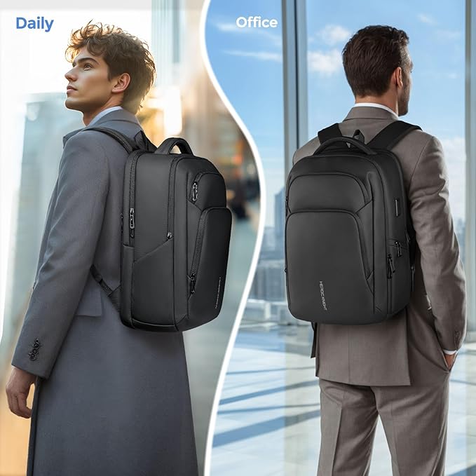 17.3 Inch Laptop Backpack for Travel Work Office College, 30L Water Resistant Casual Daypack, Lightweight Computer Backpack for Men Women, Business Laptop Bag with USB Charging Port - Black