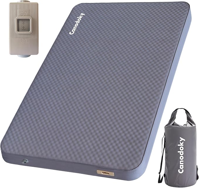 4" Ultra-Thick Self-Inflating Sleeping Pad with 3-in-1 Rechargeable Pump, Air Adjustable Foam Camping Mattress, 9.5R Heavy-Duty Double Sleeping Pad for Car, Truck, Van, Rooftop Tent – 4-Season Use