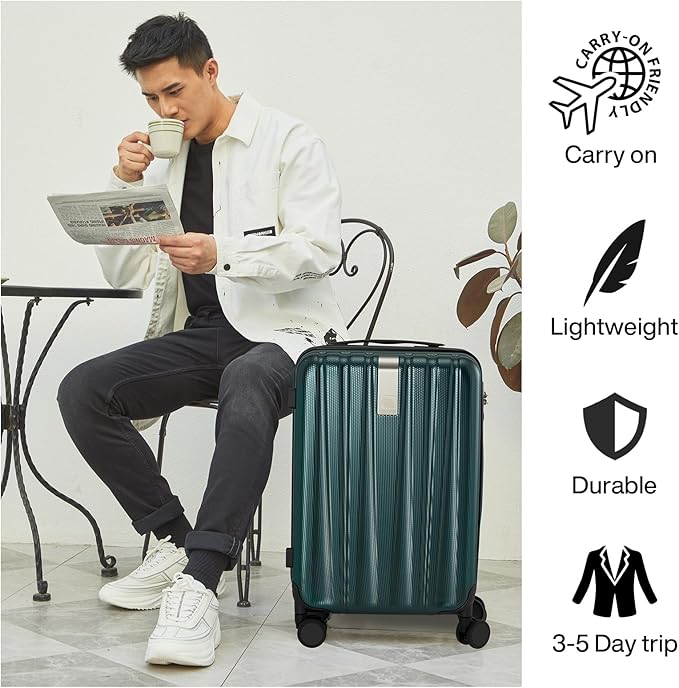 Hanke Luggage Sets 2 piece Carry On Luggage with Wheels PC Hard Shell Suitcases Lightweight Travel Luggage Travel Suitcase Woman Men 20/29 Inch (Blackish Green)