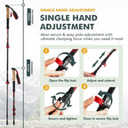 KINGGEAR TPC 100% Carbon Fiber Hiking Poles, Telescopic Retractable Nordic Trekking Poles, Ultra Lightweight Nordic Walking Stick, Metal Flip Locks, Cork and Extended EVA Handle