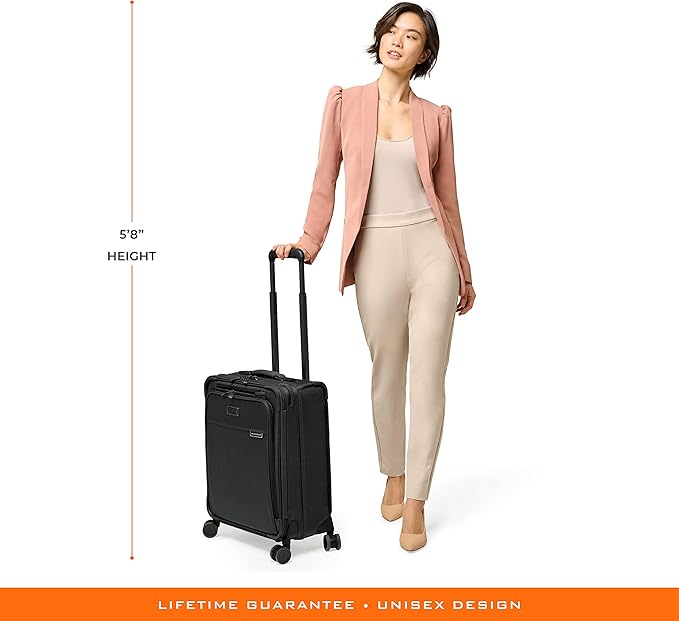 Briggs & Riley Global 21" Carry On Expandable Spinner - Luggage for International Travel, Suitcases with Wheels, Softside Rolling Bag for Men & Women, Self-Repairing Zipper- Baseline Collection, Black