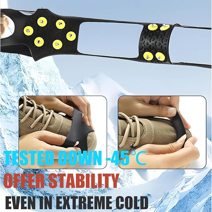 Ice Cleats for Shoes and Boots, Ice Snow Traction Cleats Grippers, Non Slip Shoe Ice Grippers,10 Steel Rubber Spikes Crampons Anti Easy Slip Studs Crampons Slip-on Stretch Footwear