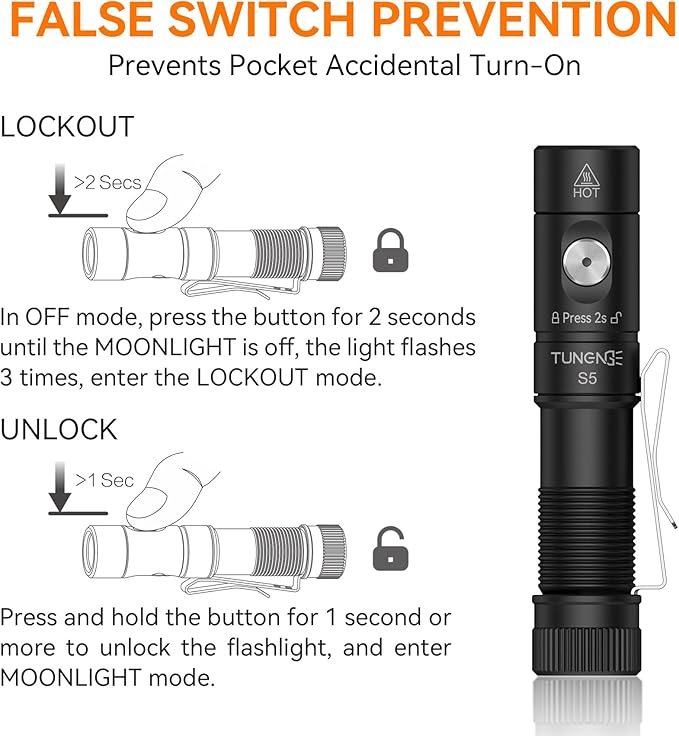 S5 1400 Lumens Mini Flashlight Rechargeable- Super Bright LED Pocket Light with Magnet & Clip, Red/Orange Diffuser,Small AA EDC Flashlight for Outdoor, Camping, Hiking, Emergency