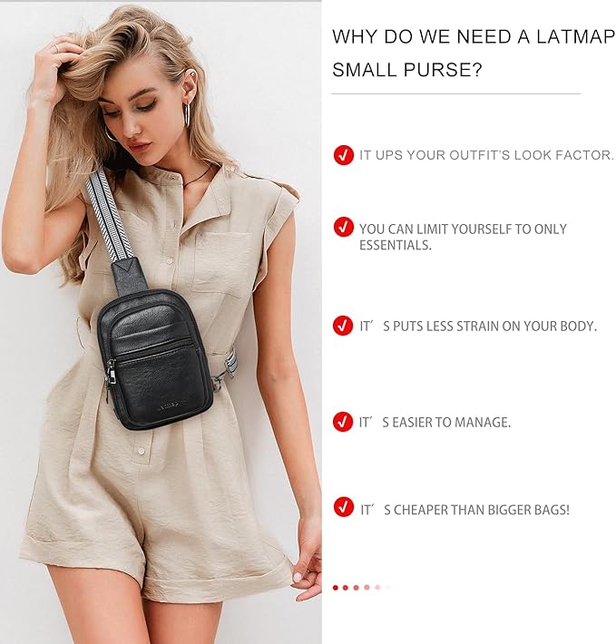 3L SMALL Sling Bag Fanny Packs For Women Men Mini Crossbody Chest Belt Travel Bag Purse Handbag Faux Leather Fashion Cute Black