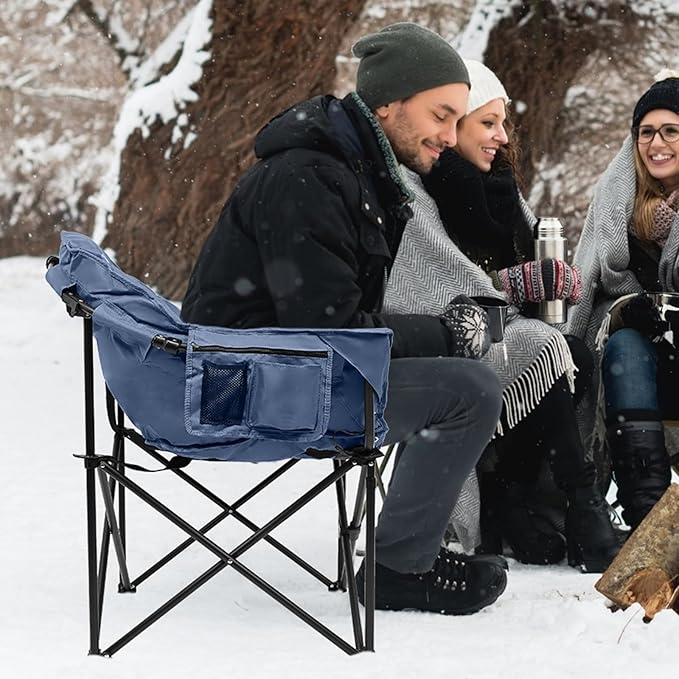 LILYPELLE Oversized Heated Camping Chair, Patio Lounge Chairs with 3 Heat Levels, Portable Folding Heated Chair Round Moon Saucer Folding Lawn Chair Outdoor Chair for Camping, Lounge Patio