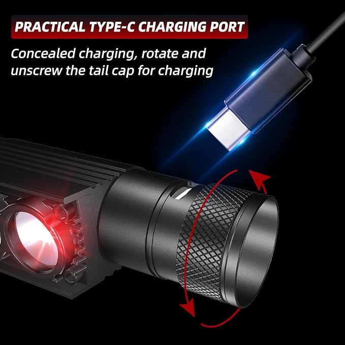 LED Headlamp Rechargeable Flashlight, 180°Wide Beam Red and White Light Head Lamp, 6 Modes Headlight, Lightweight and Waterproof Headlamps, Hiking, Camping, Outdoors, Work- Adults and Kids(H25B)