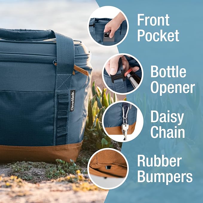 CleverMade Collapsible Insulated Cooler Bag – Leakproof Soft Folding Cooler for Beach, Travel, Car