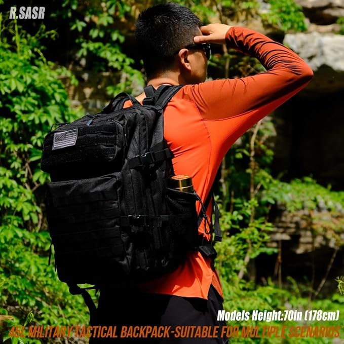 Military Tactical Backpack 45L Large Tactical Backpack for Men, Hiking Rucksack With Bottle Holder