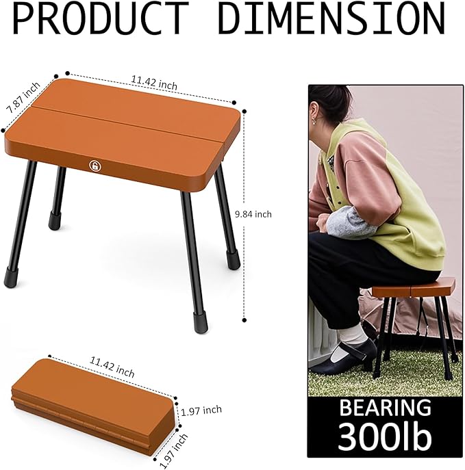 10 Inch Portable Folding Stool for Camping, Gardening, BBQ, and Outdoor Activities (Brown)