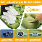 Camping Sleeping Pad, 4in Thick Ultralight Inflatable Camping Mat with Pillow, Built-in Foot Pump Sleeping Mat, Wide Compact Camping Pad for Travel Tent Hiking Backpacking Trip Car Camp Gear