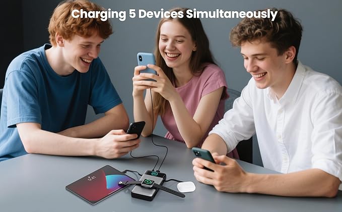 Portable Charger 40800mAh Power Bank with Built-in Cables,Wall Plug and iWatch Charger,6-in-1 QC4.0+25W PD USB C Fast Phone Charging,LCD Display Battery Pack for iPhone 16/15,Apple Watch,Galaxy-White