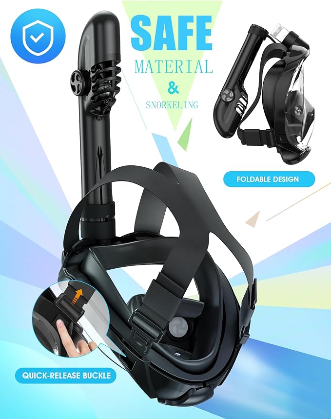 Greatever G2 Snorkeling Gear for Adults 2PCS, Full Face Snorkel Mask with Dry Top Snorkel,Anti-Leak & Anti-Fog Snorkel Mask Adult,Foldable Snorkeling Mask with Camera Mount mesh Bag