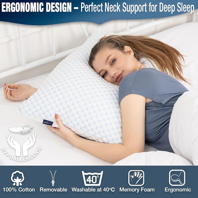 alkamto Cooling Shredded Memory Foam Pillow – Adjustable Gel for Personalized Support – Double-Sided Ice Silk & Soft Rayon – Lightweight, Compressible (White) (King)