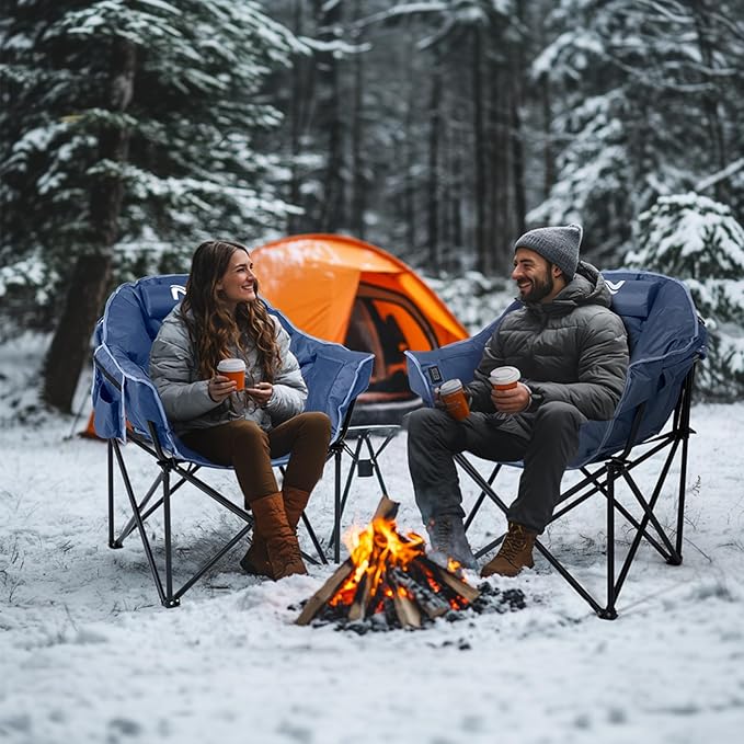 LILYPELLE Oversized Heated Camping Chair, Patio Lounge Chairs with 3 Heat Levels, Portable Folding Heated Chair Round Moon Saucer Folding Lawn Chair Outdoor Chair for Camping, Lounge Patio