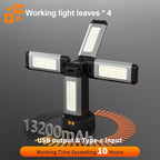 Upgraded Aluminum13200mAh Rechargeable Work Light with Folding Stand and Carrying Bag, 8000 Lumen Cordless Camping Light, White/Warm/Nature White with Detachable Tripod (Remote)
