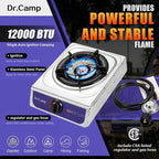 12000 BTU Single Auto Ignition Camping Garden Outdoor Camp Garden Hiking Fishing Propane Stove Cooker Griddle, Include CSA listed regulator and gas hose