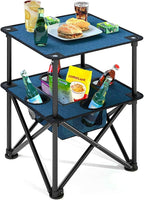 Folding Camping Table, Portable Outdoor Picnic Table, Lightweight Square Camp Table with Built-in 4 Cup Holders Food Basket and Travel Bag for Barbeque Beach Camping and Tailgate Blue