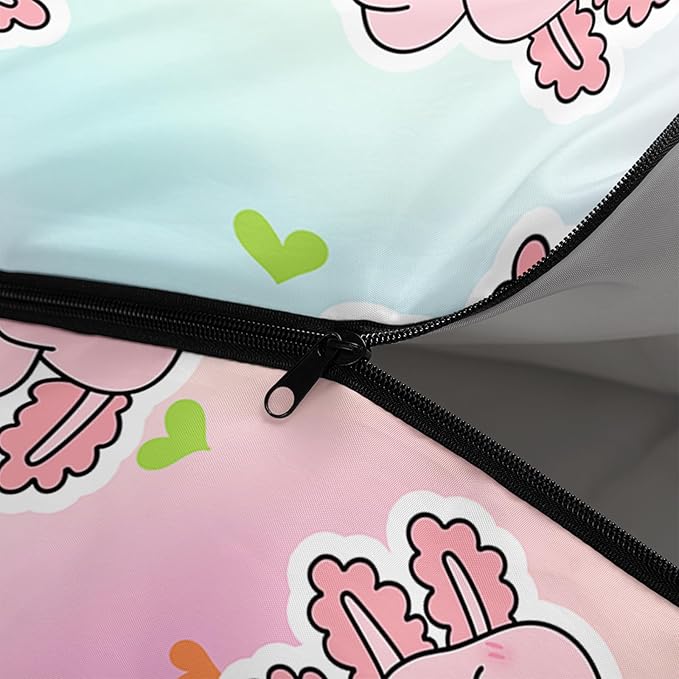 AILONEN Pink Lovely Rabbit Sleeping Bag for Girls Kids Adults,Warm and Cool Weather,Lightweight,Waterproof Backpacking,Cartoon Flowers Printed Bunny Sleeping Bag for Camping