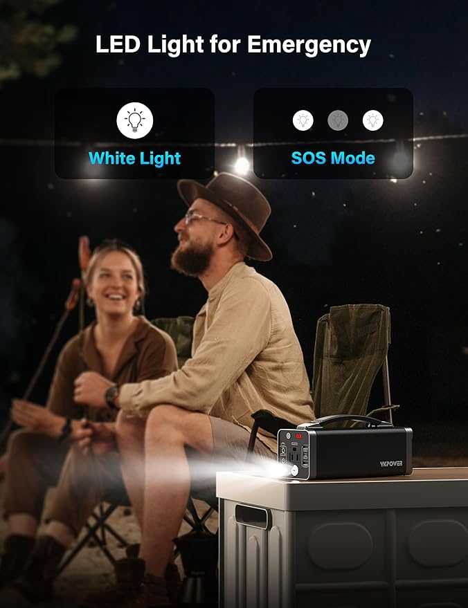 Portable Power Station 150W, 133.2 Wh/36000mAh Fast Charging, Rechargeable Generator with 5 Outputs, AC Outlets Power Bank with LED Light for Backup Home Outdoor Emergency Travel Camping RV