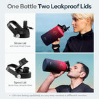 BUZIO 64oz Insulated Water Bottle Stainless Steel Double Wall Leak Proof Half Gallon with Straw Lid and Flex Cap (Cold for 48 Hrs) Sports Flask Metal Travel Mug for Hiking Cycling, Ruby Red Navy
