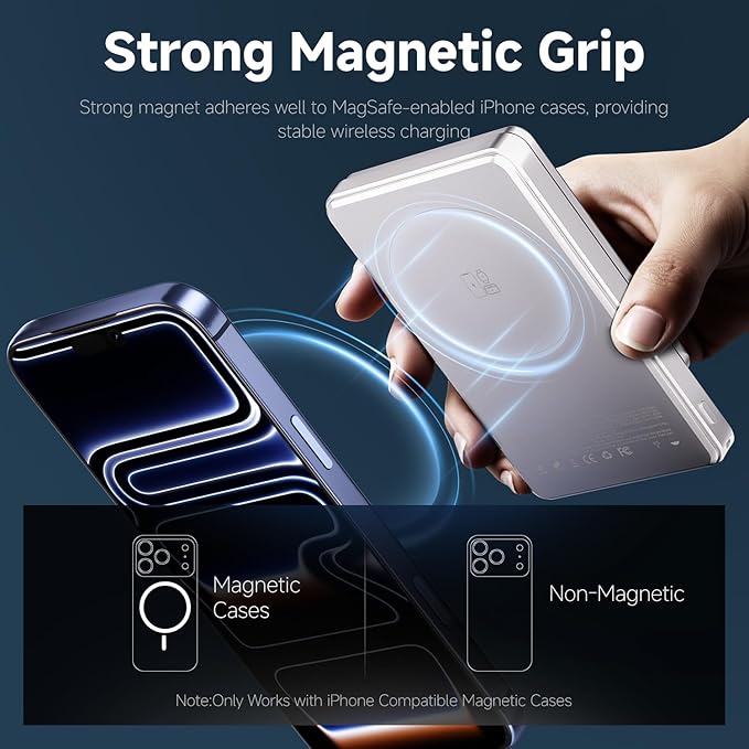 Qi2 Magnetic Portable Charger 10000mAh, 15W Wireless & 22.5W USB-C Fast Charger with Stand & LED Display, for iPhone 17/16/15/14,White