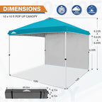 EAGLE PEAK Pop Up Canopy Tent with 1 Sidewall, Easy Setup Event Tent, Outdoor Sun Shade, Wheeled Carry Bag, Stakes and Guy Ropes, Instant Canopy 10x10, Turquoise