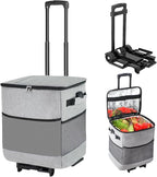 Collapsible Large Rolling Cooler 60-Can/40L,3-in-1 Insulated Soft Cooler Bag,Adjustable Wheels&Handle, Rolling Cooler Cart for Beach Camping Travel Outdoor Hot Takeout Orders