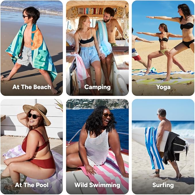 Dock & Bay Beach Towel - Quick Dry, Sand Free - Compact, Lightweight - 100% Recycled - Includes Bag - Karma Chameleon - Large (160x90cm, 63x35)