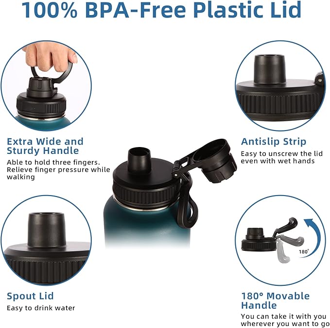 Volhoply 40 oz Insulated Water Bottles Paracord Handle, Stainless Steel Sports Bottle with Spout Lid, Double Walled Metal Travel Water Cups with Wide Mouth, Reusable Water jug (Dark Night,1 Set)