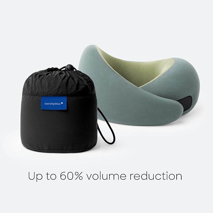 Ostrichpillow Go Neck Pillow, Travel Pillows for Airplanes, Premium Memory Foam Travel Pillow, 360º Ergonomic Design, Asymmetrical Sides, Travel Bag Included, Washable Modal Cover