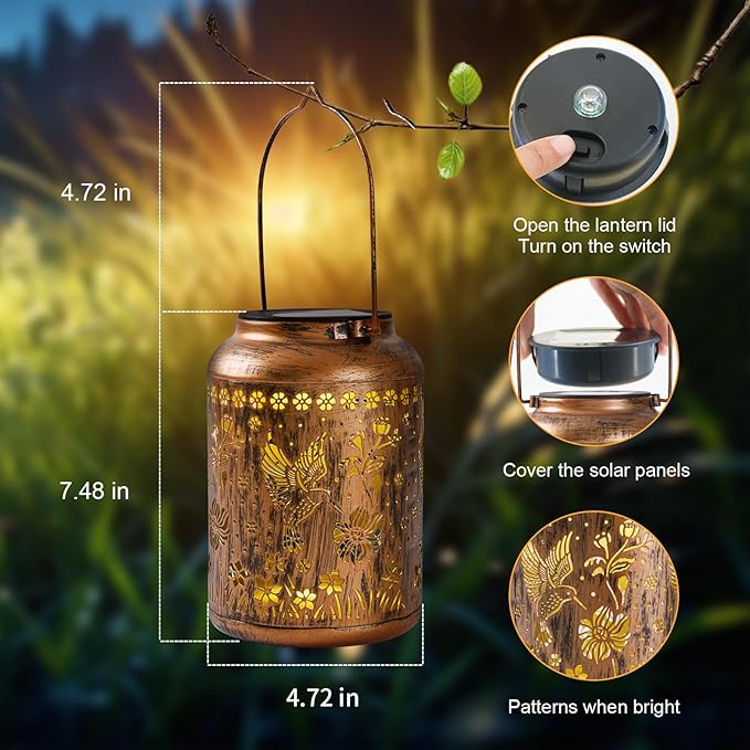 Hummingbird Lantern Solar Outdoor, Birthday Gifts for Women, Solar Light Outdoor Waterproof LED Decorative Garden for Lawn, Landscape, Patio, Porch Hanging Lantern for Ladies, Mom, Grandma