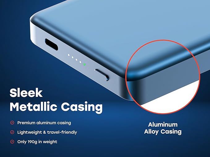X Blade 10K Slim Magnetic Power Bank - 10000 mAh – MagSafe Portable Charger for iPhone and Samsung, Wireless Fast Charging USB-C PD 20W, Ultra Thin Metal Design, Rose Gold