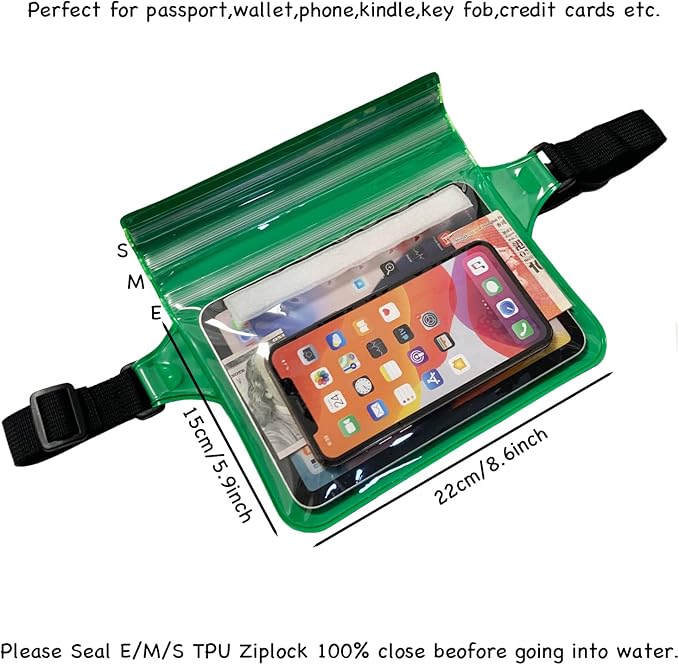 Waterproof Waist Pouch Dry Belt Bag Fanny Pack Keep Your Key Fob Wallet Kindle Phone Dry Perfect For Swim Surf Snorkel(Green)