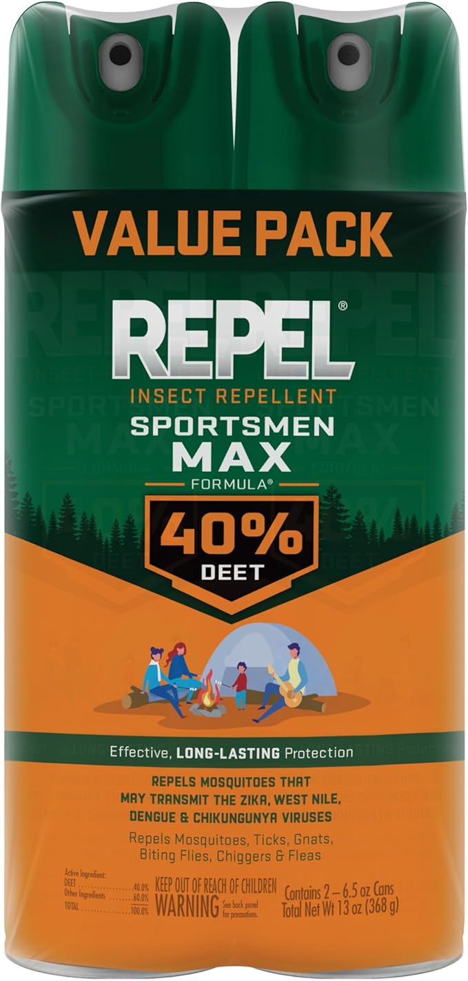 Repel Insect Repellent Sportsman Max Formula (2 Count), Repel Mosquitoes Ticks and Gnats, Long-Lasting Protection, 40% DEET (Aerosol Spray) 6.5 fl Ounce