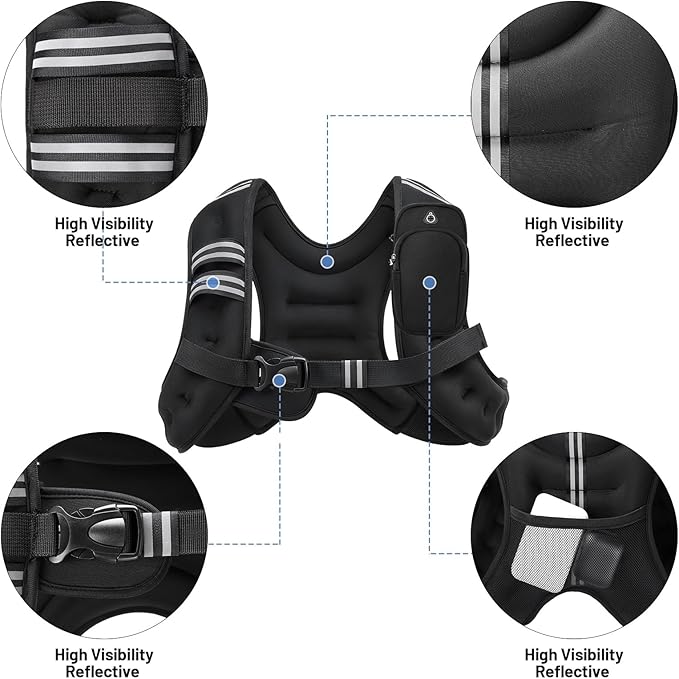 Weighted Vest 6 8 12 16 20lb with Reflective Stripe Adjustable Rucking Vest for Men Women Kid for Walking Running