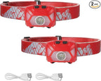 Lepro 320014 LED Rechargeable Headlamp, 2 Pack Head Lamp with 6 Modes for Camping & Hiking Gear Essentials, IPX4 Waterproof Bright Headlight Flashlights with Adjustable Headband, Type-C Cable - Red
