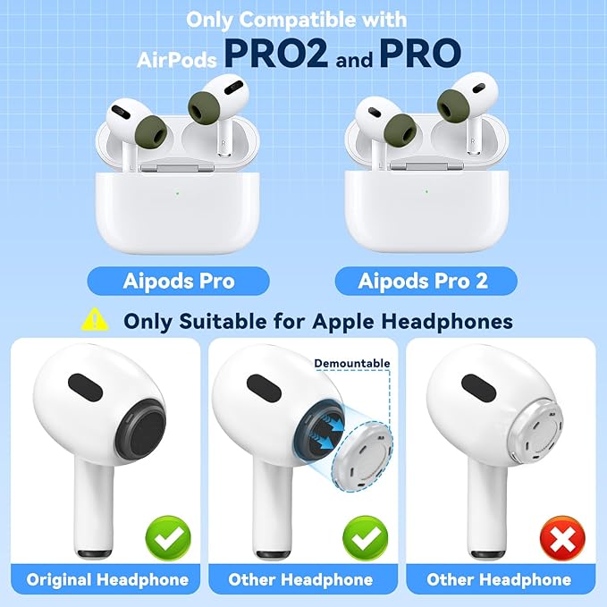 4 Pairs Replacement Ear Tips for AirPods Pro 2nd/1st Generation with Portable Storage Box & Cleaner Pen,Noise Reduction Holewith & Built-in dust Guard Screen,Silicone EarTips(Dark Green)