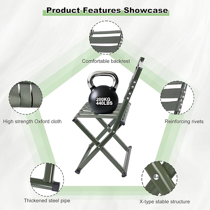 Heavy-Duty Camping with backrest Folding Stool, Outdoor Portable backrest Chair, 440lbs Heavy-Duty Portable Folding Stool, Camping, Hiking, Outdoor Fishing, picnicking, BBQ