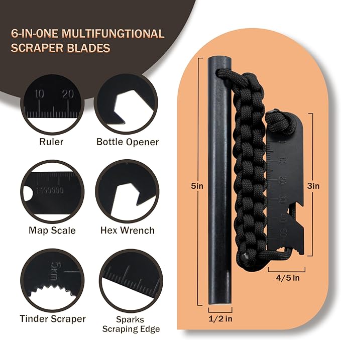 Oversized Survival Ferrocerium, Drilled Flint Fire Starter, 550 Paracord Handle, 25,000+ Sparks with EVA Case