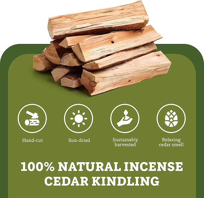 Double Tree Fire Starter Sticks - 100% Natural Cedar Wood Kindling, Quick & Easy Burning for Campfire, Camping Cooking Stove, Fire Pit, Fireplace & Grilling, lndoor & Outdoor - (Large 1 Cubic ft)