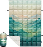 zzlamb Sherpa Puffy Camping Blanket,Packable Outdoor Warm Wearable Fleece Blankets for Cold Weather,Thick Camp Quilt with Sherpa Lining for Sleeping,Traveling,Backpacking,Picnics,Beach,Stadium 52x75in