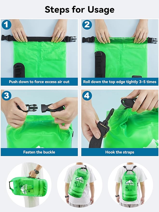 HEETA Dry Bag Waterproof for Women Men, 5L/10L/20L/30L/40L Roll Top Lightweight Dry Storage Bag Backpack with Phone Case for Travel Swimming Boating Kayaking Paddle Board Camping Beach Accessories