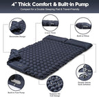 Double Sleeping Pad for Camping – 4” Thick Inflatable Camping Mattress 2 Person, Built-in Foot Pump & Pillow, Ultralight Self-Inflating Camping Mat for Tent, Hiking, Backpacking, Traveling