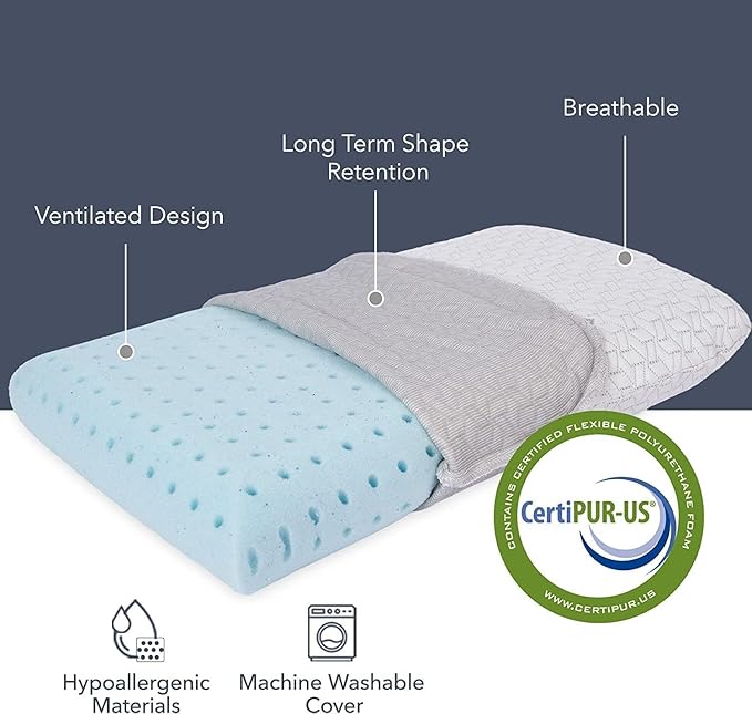 Vaverto Gray Travel and Camping Pillow - Compressible Medium Firm Memory Foam, Viscose Made from Bamboo Cover, Machine Washable, Ideal for Backpacking, Airplane, Car Travel