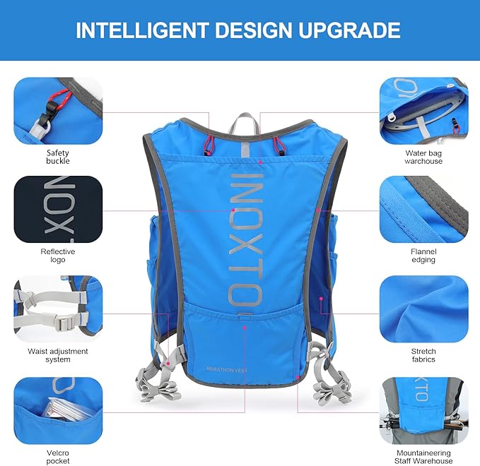 INOXTO Running Hydration Vest Backpack,Lightweight Insulated Pack with 1.5L Water Bladder Bag Daypack for Hiking Trail Running Cycling Race Marathon for Women Men