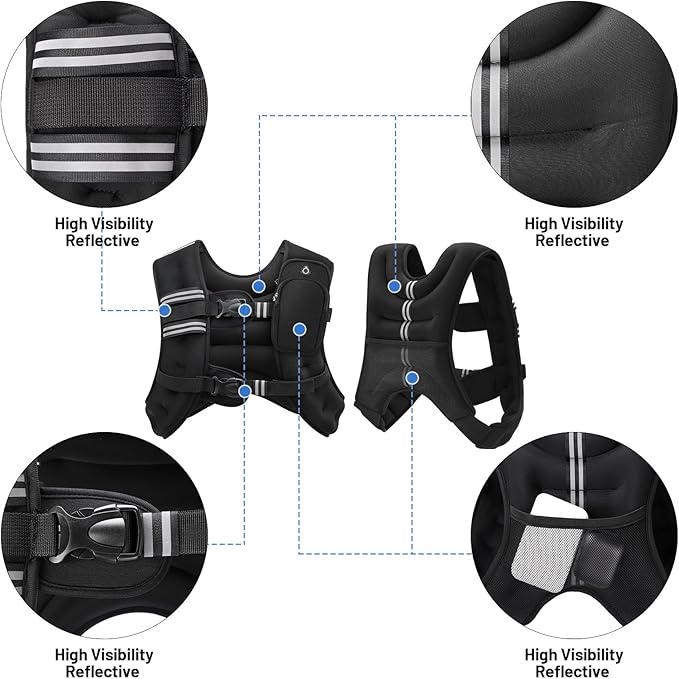 Weighted Vest 6 8 12 16 20lb with Reflective Stripe Adjustable Rucking Vest for Men Women Kid for Walking Running