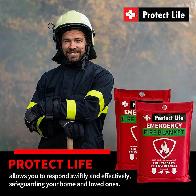 Protect Life Saving Emergency Fire Blankets 2 Pack - 40"x40", Fiberglass Fire Blanket for Home & Kitchen - Fire Suppression or Retardant Tarp - Fire Safety Kit for Car or Camping