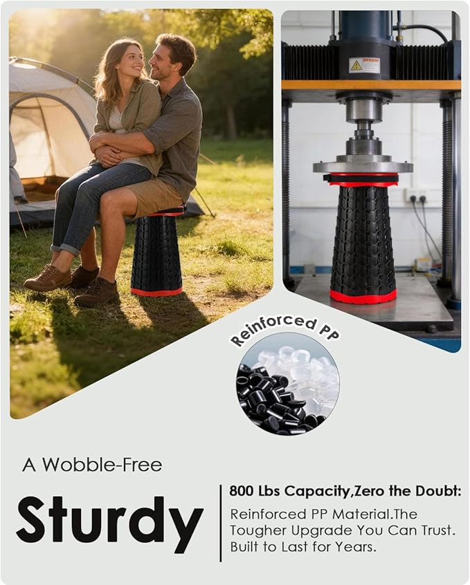 Spisces Upgraded Collapsible Stool,800 lbs Heavy Duty Capacity & Lightweight 2.6 lbs,18-Inch Portable Retractable Folding Stool for Adults,Camping,Fishing,BBQ,Travel