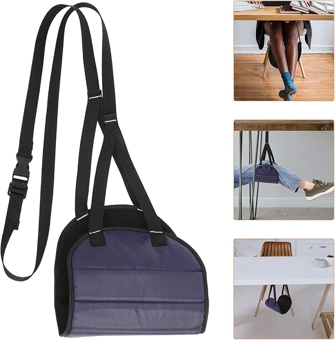 Airplane Foot Hammock Adjustable Travel Footrest Portable Leg Sling for Airplane and Office Under Desk Use Dark Blue Mesh Fabric for Long Flights and Car Trips
